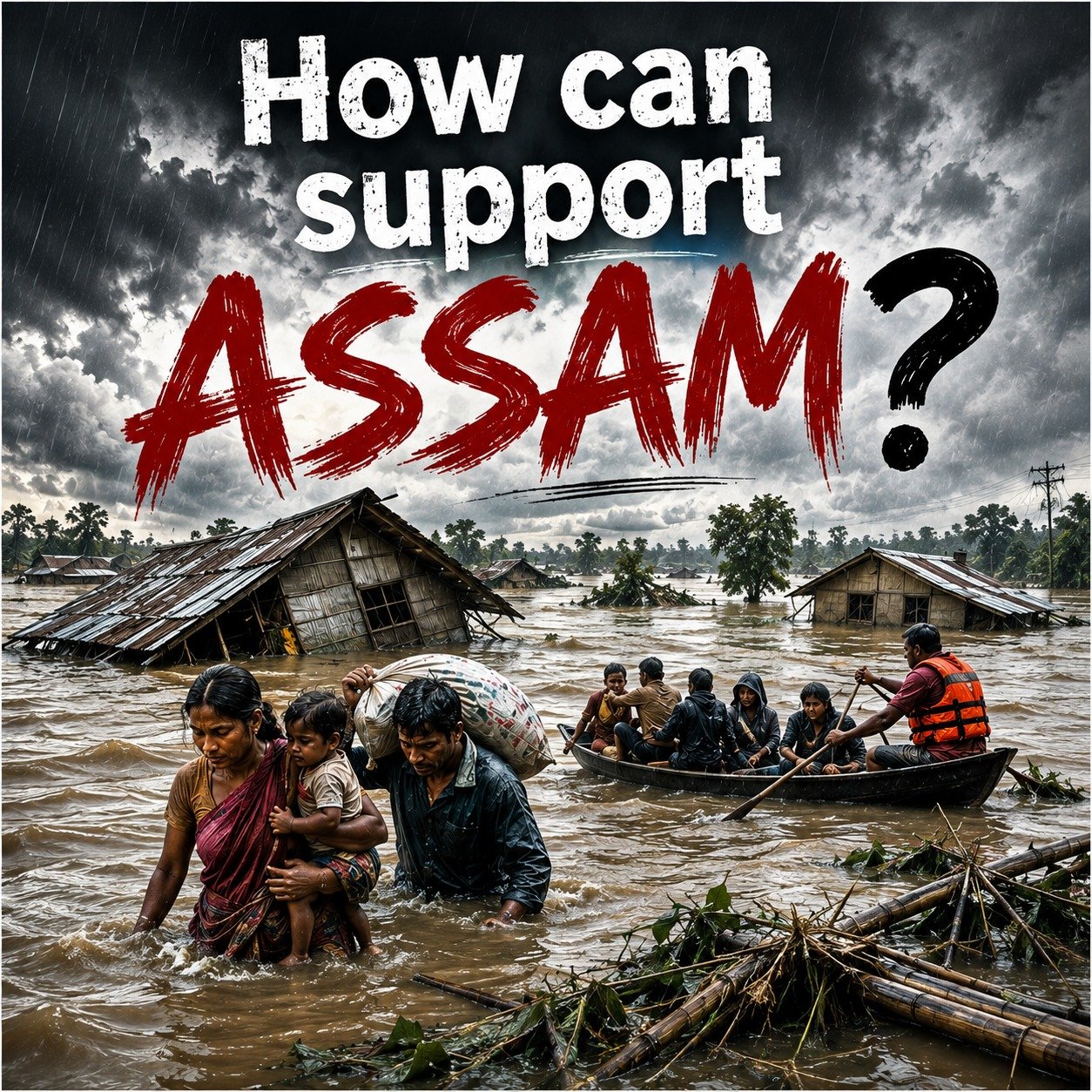 Relief material being handed to a flood-affected family in Assam